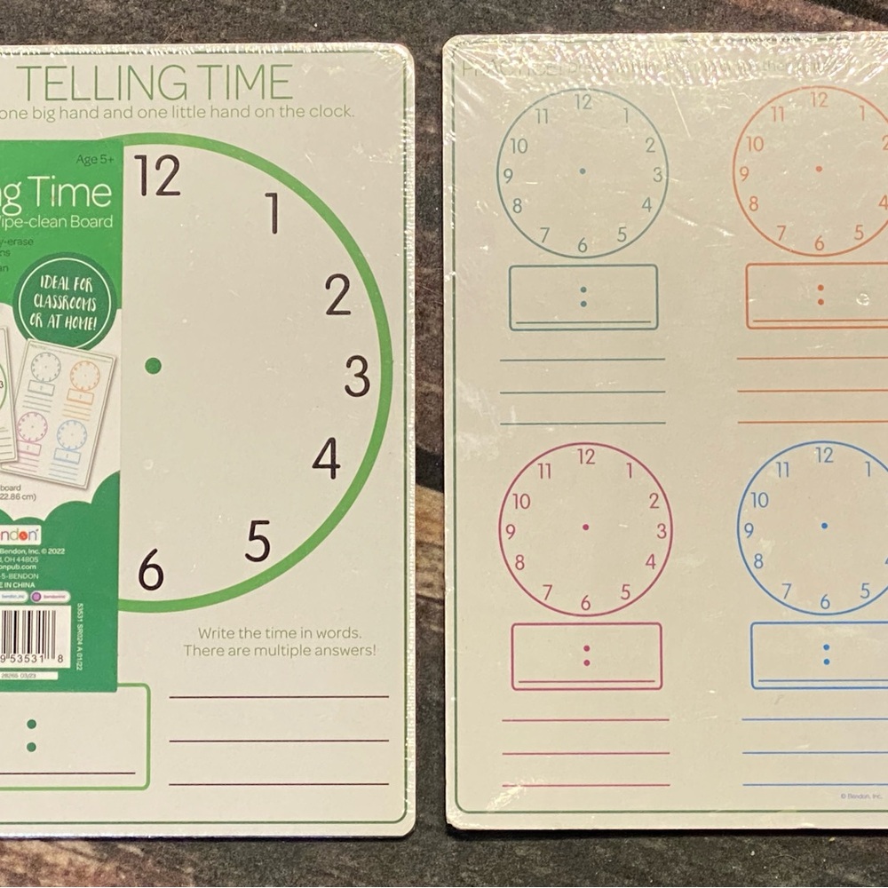 Double Sided Telling Time Practice Writeable Dry Erase Wipe-Clean Board